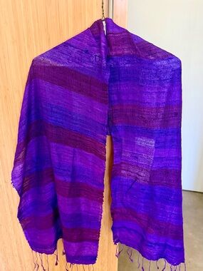 Vibrant Purple Handwoven Raw Silk Scarf EUC